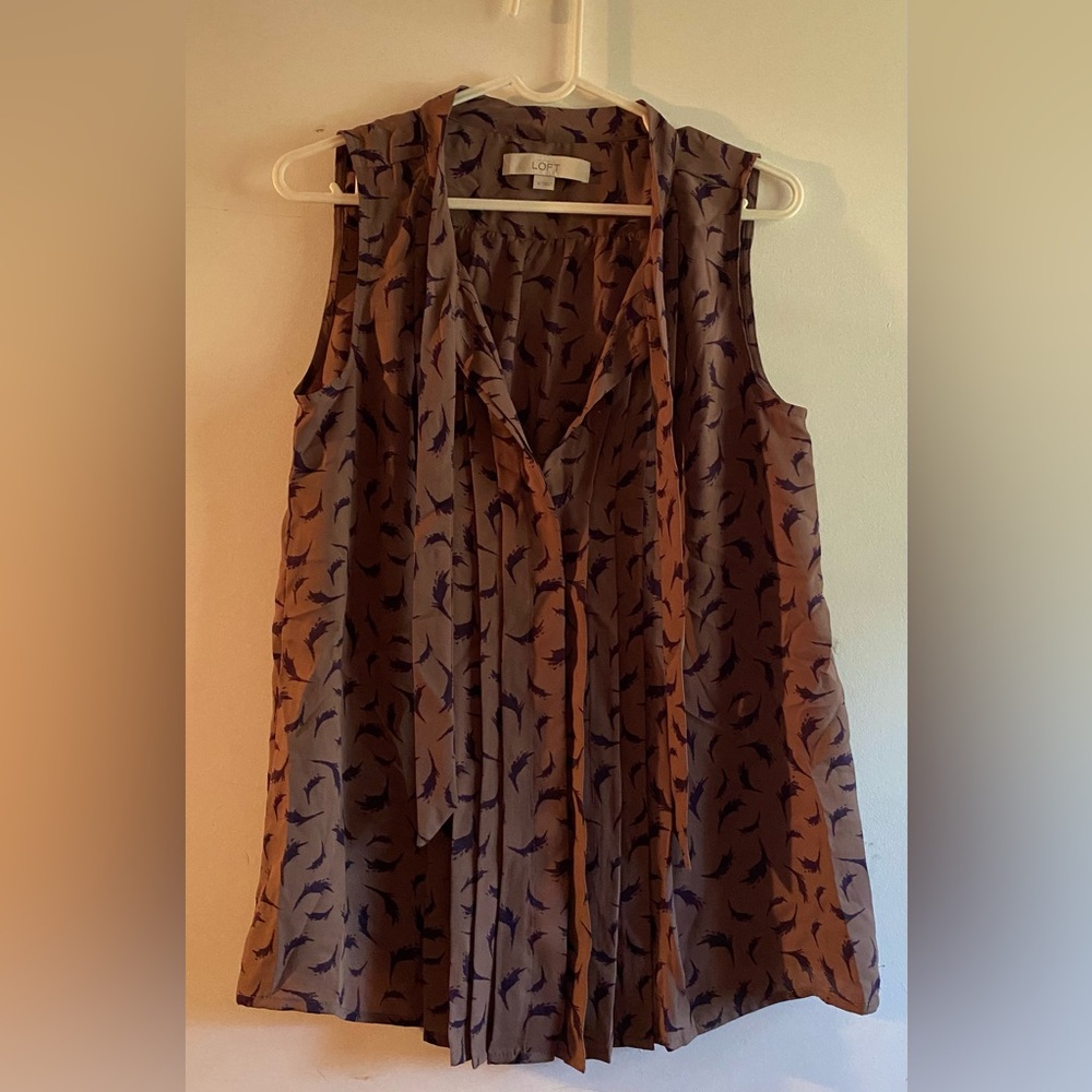LOFT Brown and Purple Abstract Blouse